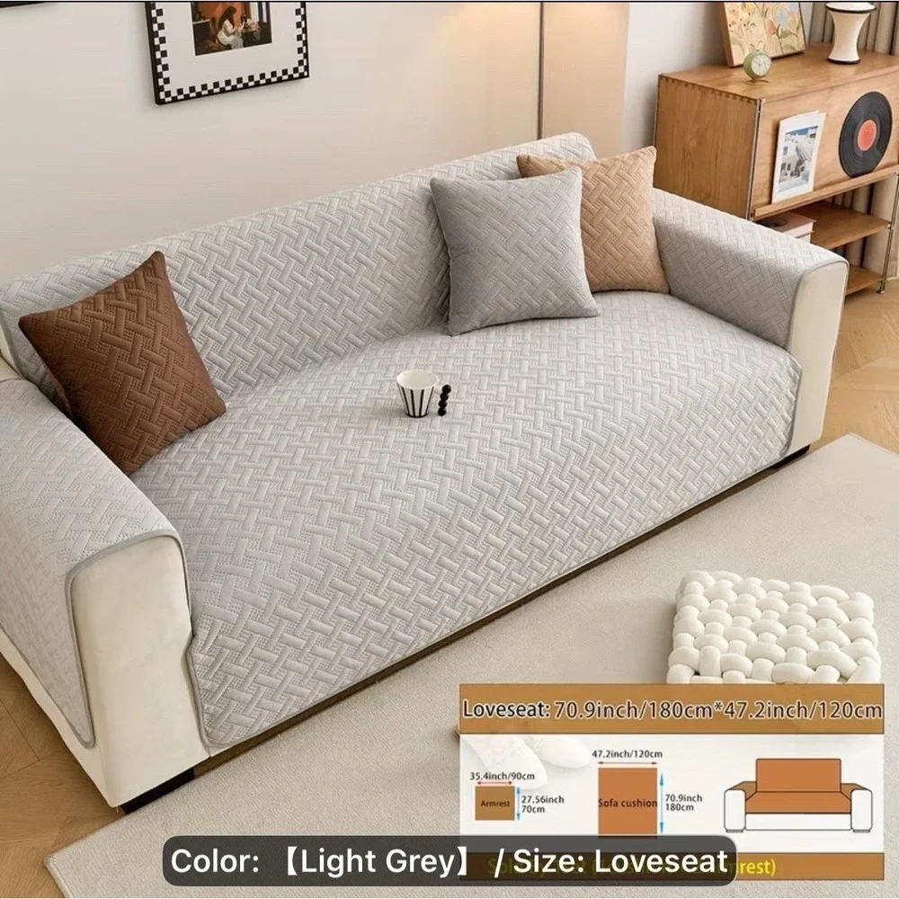 Set Three Bohemian-Style Sofa Covers Armrest Non-Slip Loveseat, 4+3‎ Seats Grey